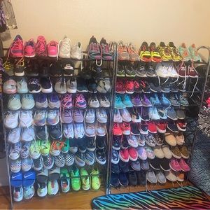 Many Women’s US athletic shoes mostly size 6.5 with a few Youth sizes 5-5.5